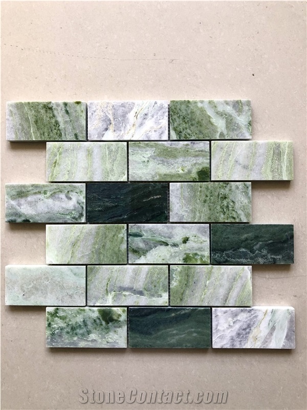 Herringbone Shape Ice Jade Green Mosaic Tiles
