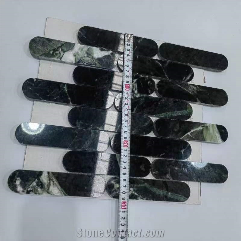 Prada Green Marble Strip Shape Mosaic Tiles