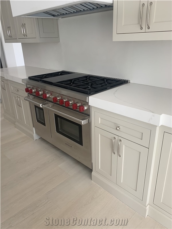 Calacatta White Quartz Kitchen Countertop