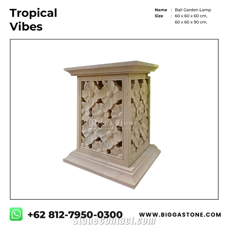 Bali Square Garden Sandstone Lantern