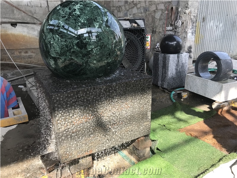 Green Marble Floating Ball Fountain, Rolling Sphere, Granite Kugel