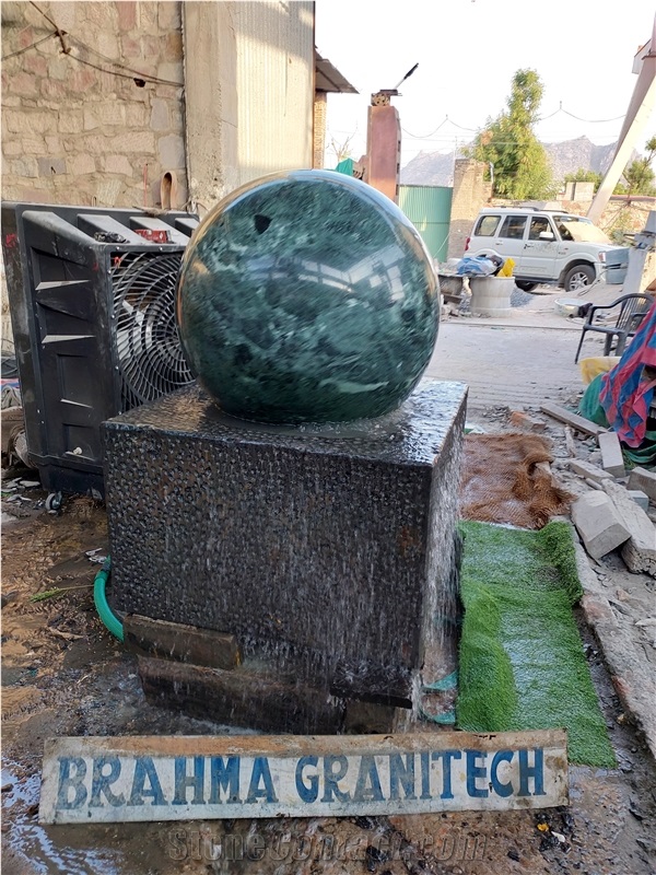 Green Marble Floating Ball Fountain, Rolling Sphere, Granite Kugel