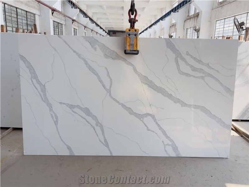 Calacatta White Quartz Slabs For Flooring Wall Cladding