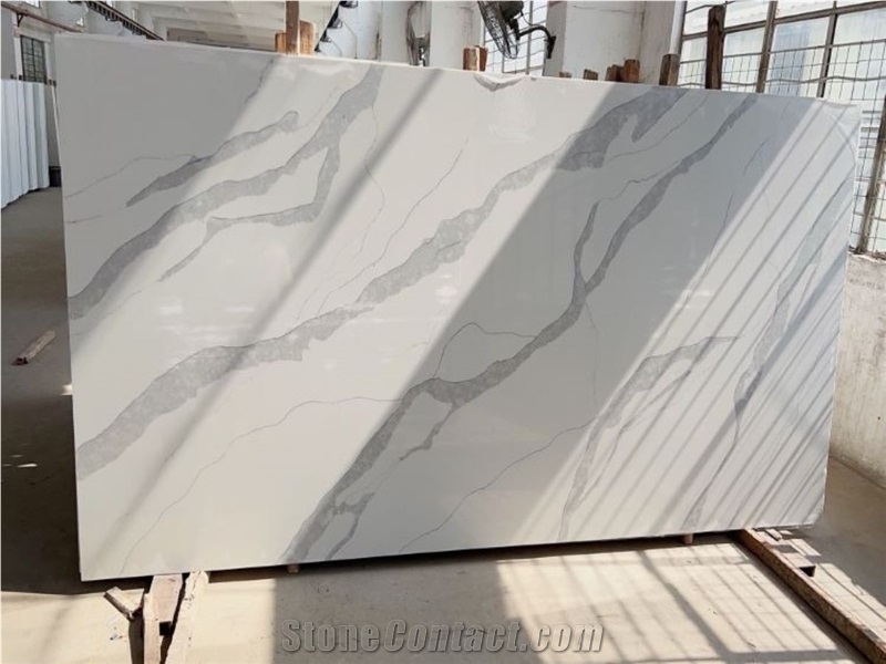 Calacatta White Quartz Slabs For Flooring Wall Cladding