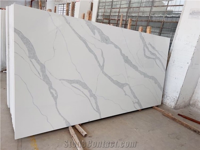Calacatta White Quartz Slabs For Flooring Wall Cladding