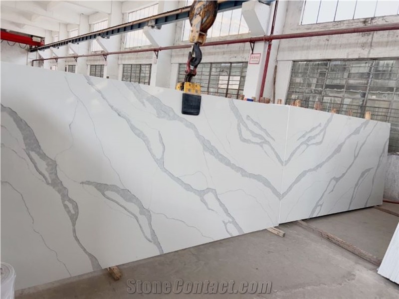 Calacatta White Quartz Slabs For Flooring Wall Cladding