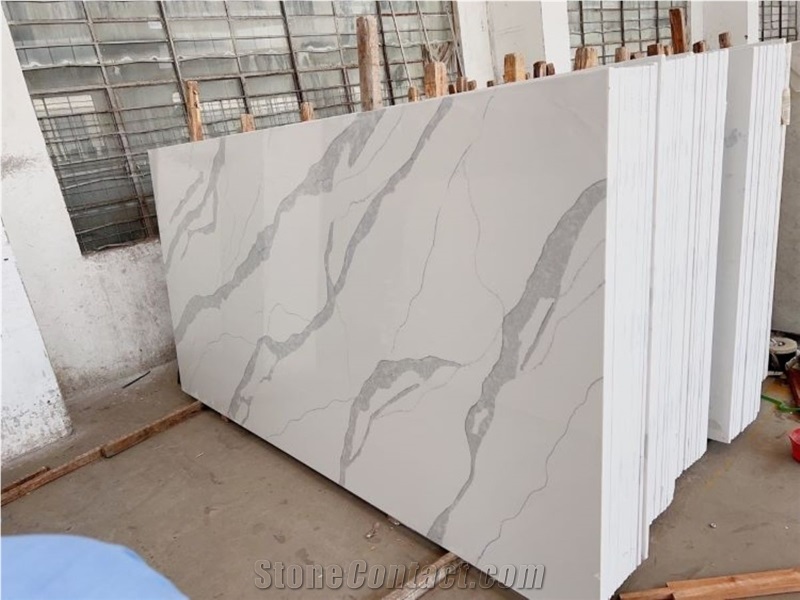 Calacatta White Quartz Slabs For Flooring Wall Cladding