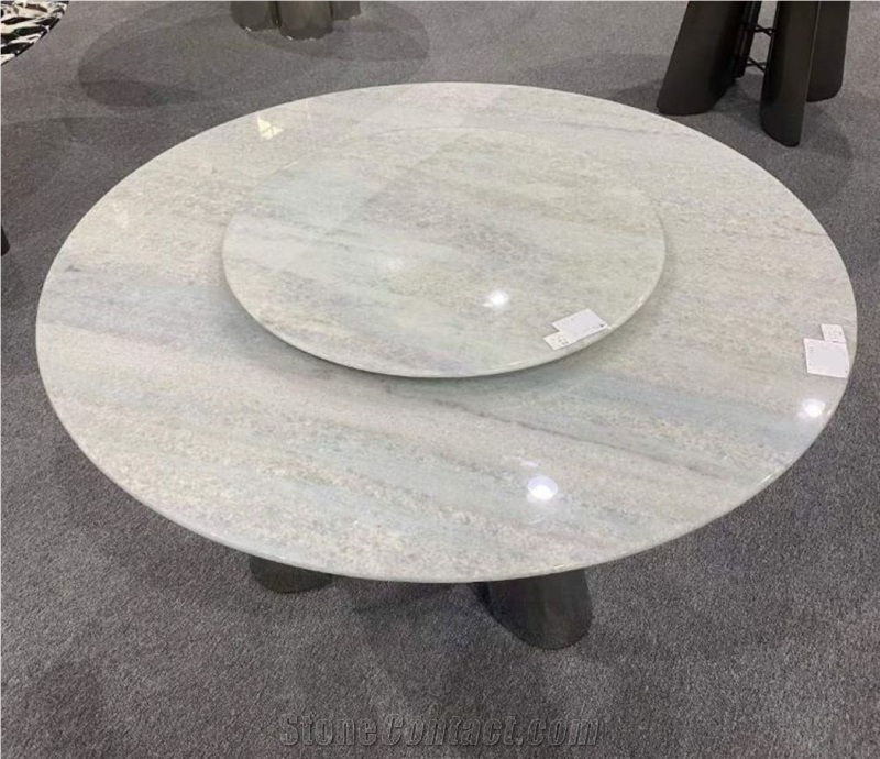 Crystal Blue Marble Round Coffee Table With Metal Base