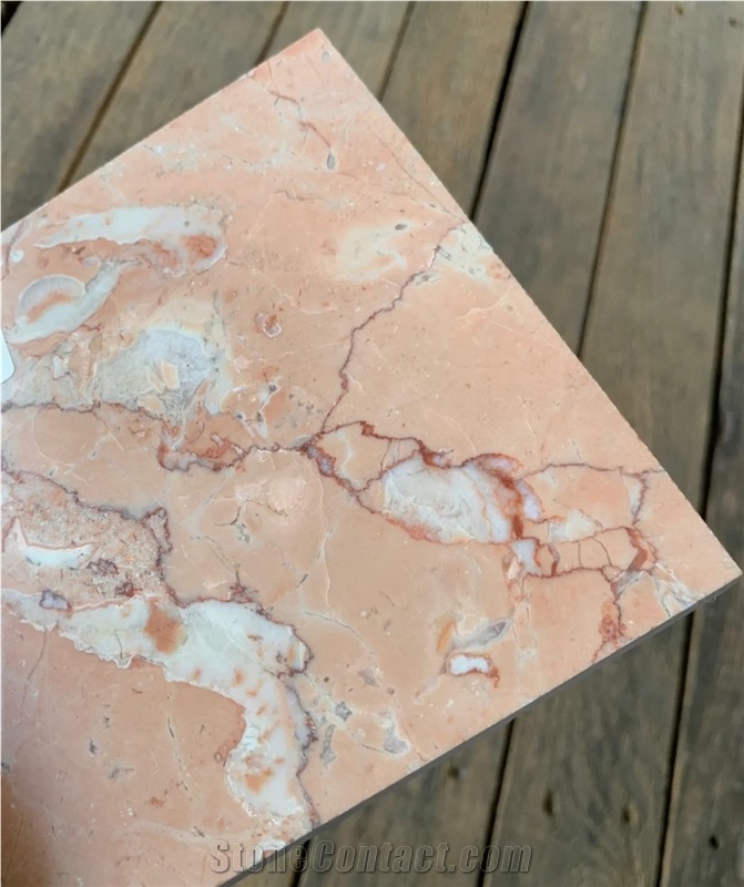 Red Polished Tea Rose Marble Slab For Floor Tiles