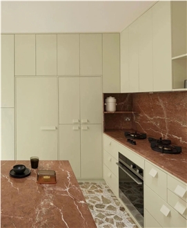 Red Polished Tea Rose Marble Slab For Floor Tiles