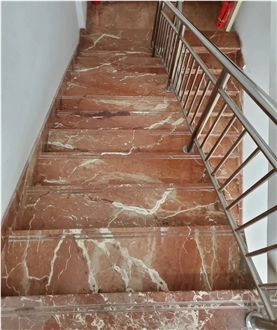 Red Polished Tea Rose Marble Slab For Floor Tiles