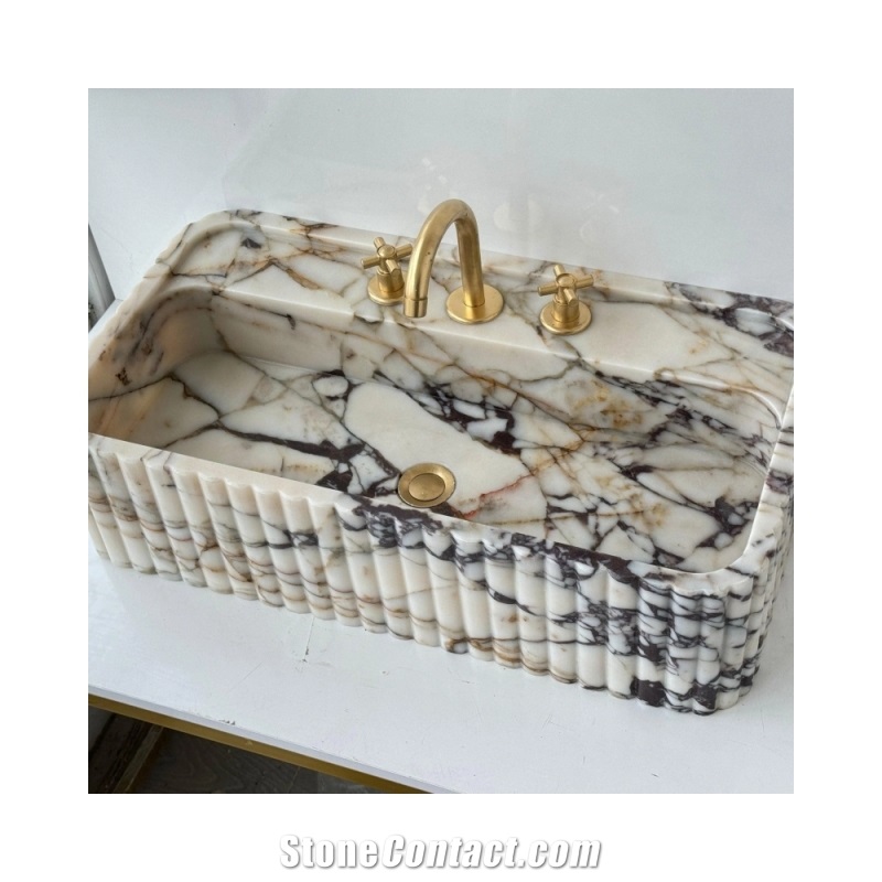 Ribbed Calacatta Viola Solid Marble Sink