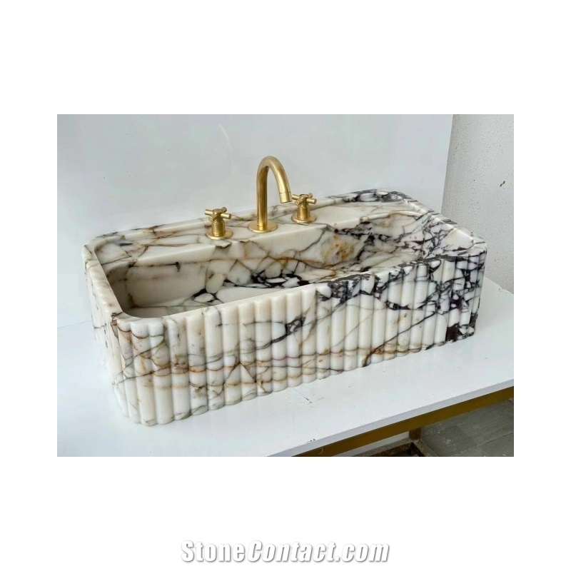 Ribbed Calacatta Viola Solid Marble Sink