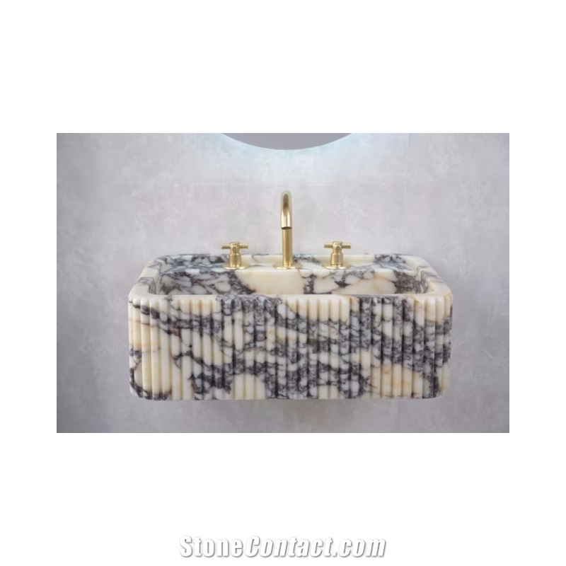 Ribbed Calacatta Viola Solid Marble Sink