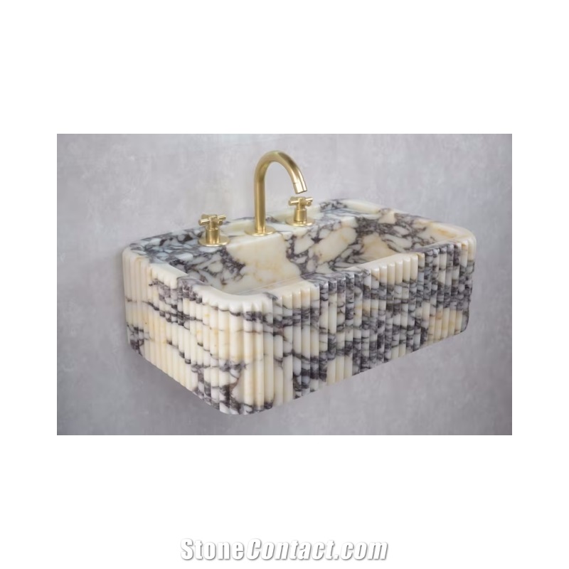Ribbed Calacatta Viola Solid Marble Sink