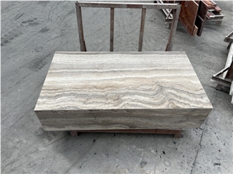 Silver Travertine Plinth Coffee Table