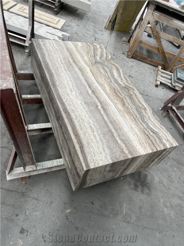 Silver Travertine Plinth Coffee Table