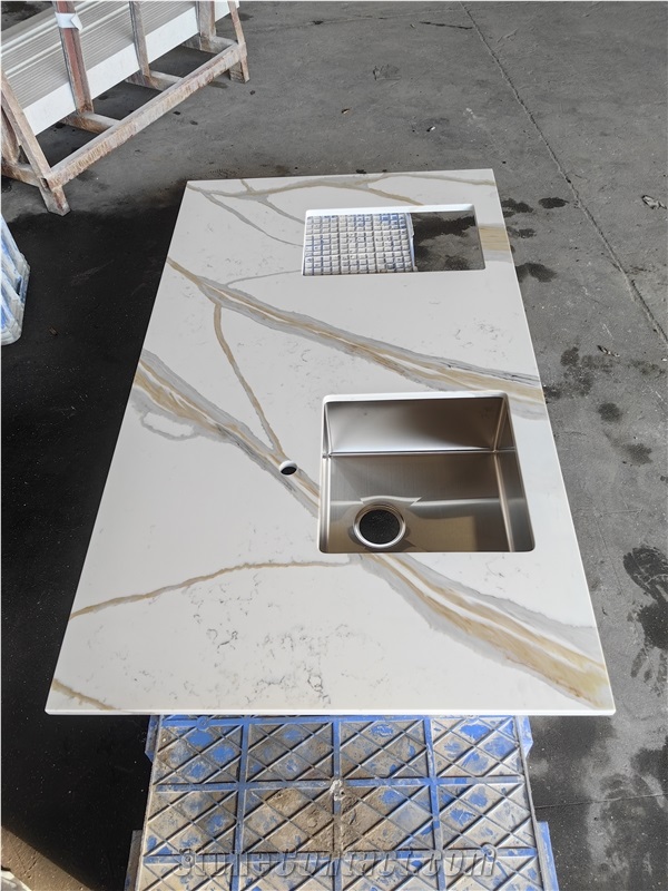 Sink Cutout Custom Calacatta 5072 Quartz Kitchen Countertops