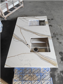 Sink Cutout Custom Calacatta 5072 Quartz Kitchen Countertops