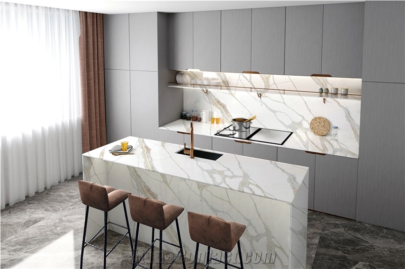Sink Cutout Custom Calacatta 5072 Quartz Kitchen Countertops