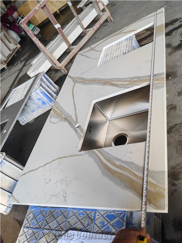 Sink Cutout Custom Calacatta 5072 Quartz Kitchen Countertops