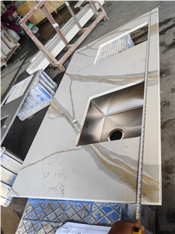 Sink Cutout Custom Calacatta 5072 Quartz Kitchen Countertops