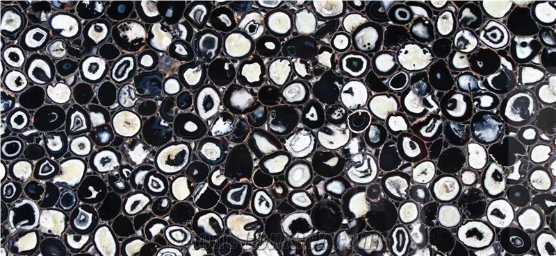 Black Agate Slabs Semiprecious Stone For Wall