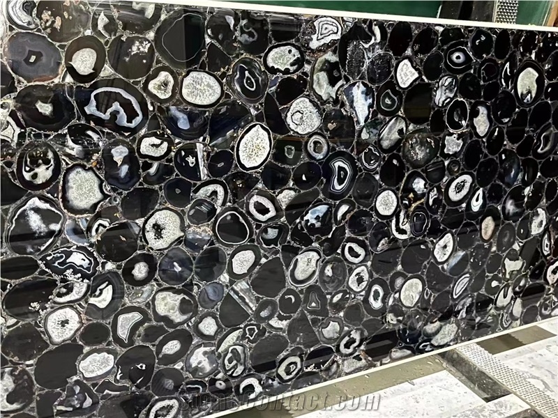 Black Agate Slabs Semiprecious Stone For Wall