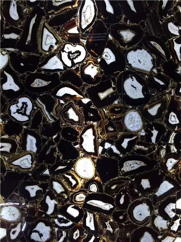 Black Agate Slabs Semiprecious Stone For Wall