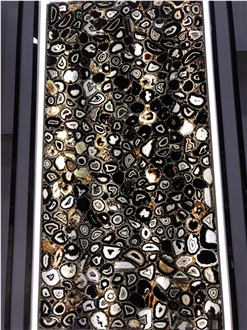 Black Agate Slabs Semiprecious Stone For Wall