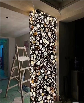 Black Agate Slabs Semiprecious Stone For Wall