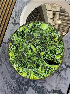 Red Emerald Backlit Semiprecious Stone Resin Tabletops