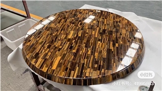 Tiger Eye Yellow Semiprecious Stone Coffee Table Tops
