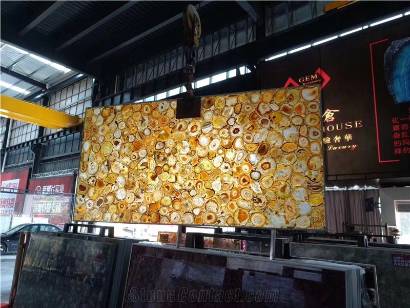 Yellow Agate  Semiprecious Stone Backlit Slabs