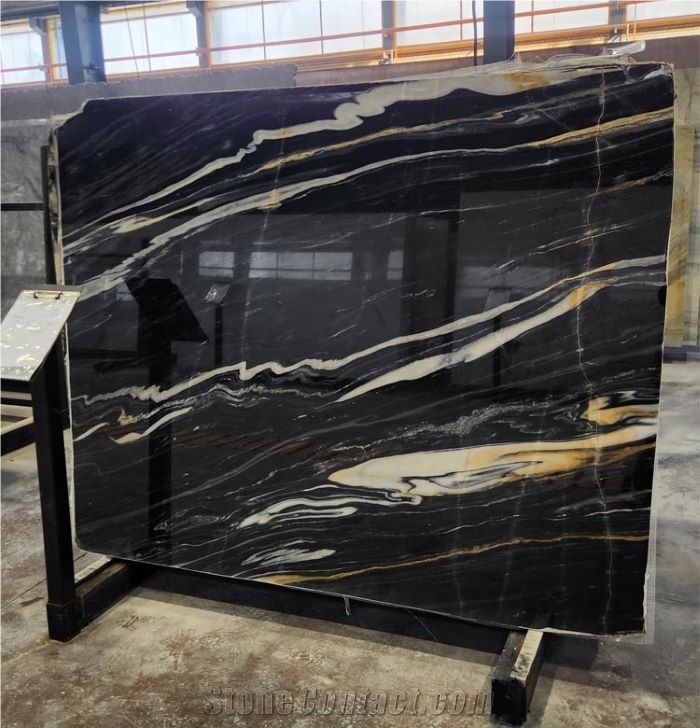 Black And Gold Crystalline Fusion  Marble Slabs
