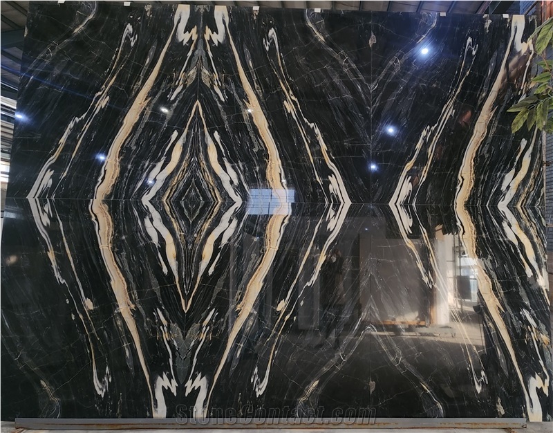 Black And Gold Crystalline Fusion  Marble Slabs