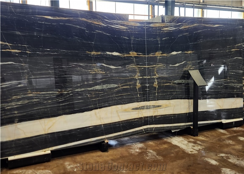 Black And Gold Crystalline Fusion  Marble Slabs