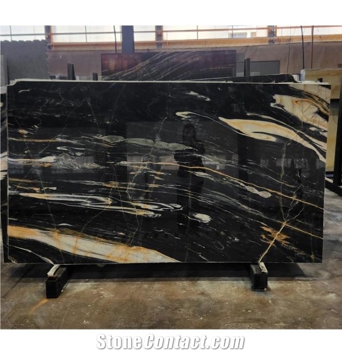 Black And Gold Crystalline Fusion  Marble Slabs