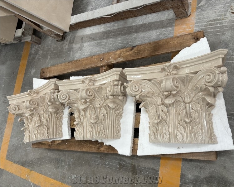 Marjan Beige Marble Column Tops
