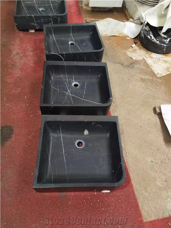 Black Marble Nero Marquina Square Wash Basin For Bathroom