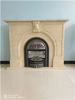 Carved Classic Beige Travertine Fireplace Mantel For Indoor