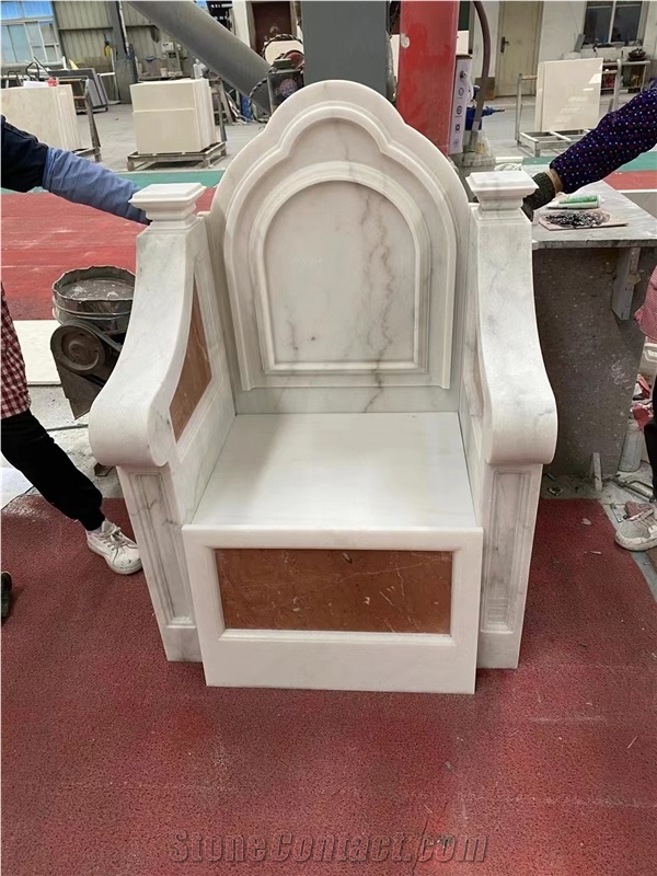 Carved White Marble Furniture Art Bench