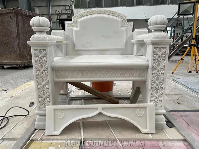 Carved White Marble Furniture Art Bench