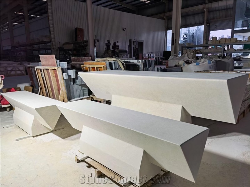 Carved White Marble Furniture Art Bench