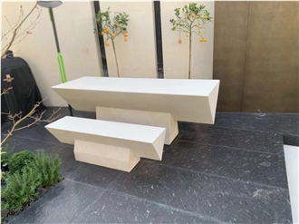 Carved White Marble Furniture Art Bench