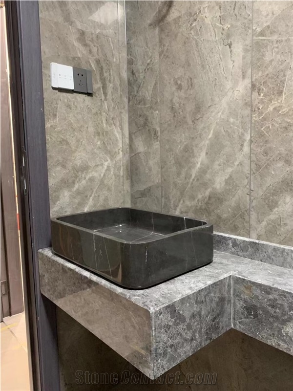 Fluted Classic Beige Travertine Rectangle Wathroom Sink