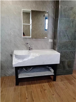 Fluted Classic Beige Travertine Rectangle Wathroom Sink