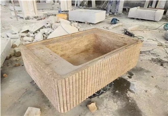 Fluted Drop-In Solid Romano Travertino Sink For Bathroom Fluted Drop-In Solid Romano Travertino Sink For Bathroom