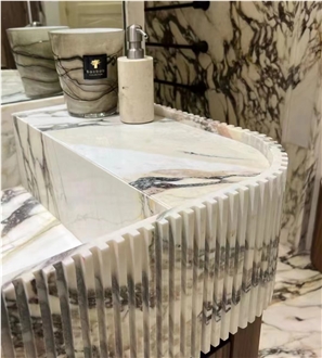 Fluted Drop-In Solid Romano Travertino Sink For Bathroom