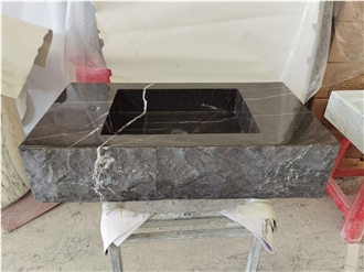 Fluted Drop-In Solid Romano Travertino Sink For Bathroom